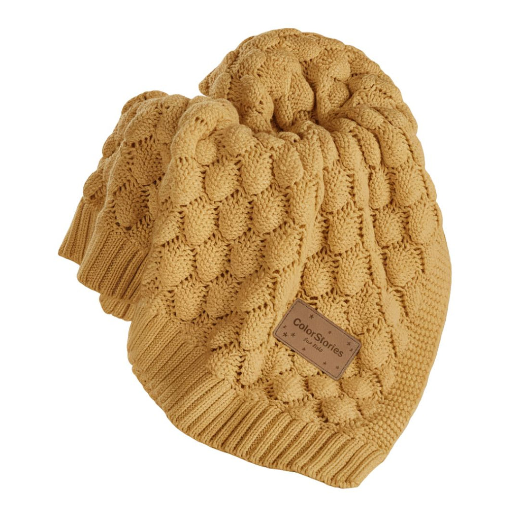 Βρεφική πλεκτή μπαμπού κουβέρτα ώχρα 80cmx100cm