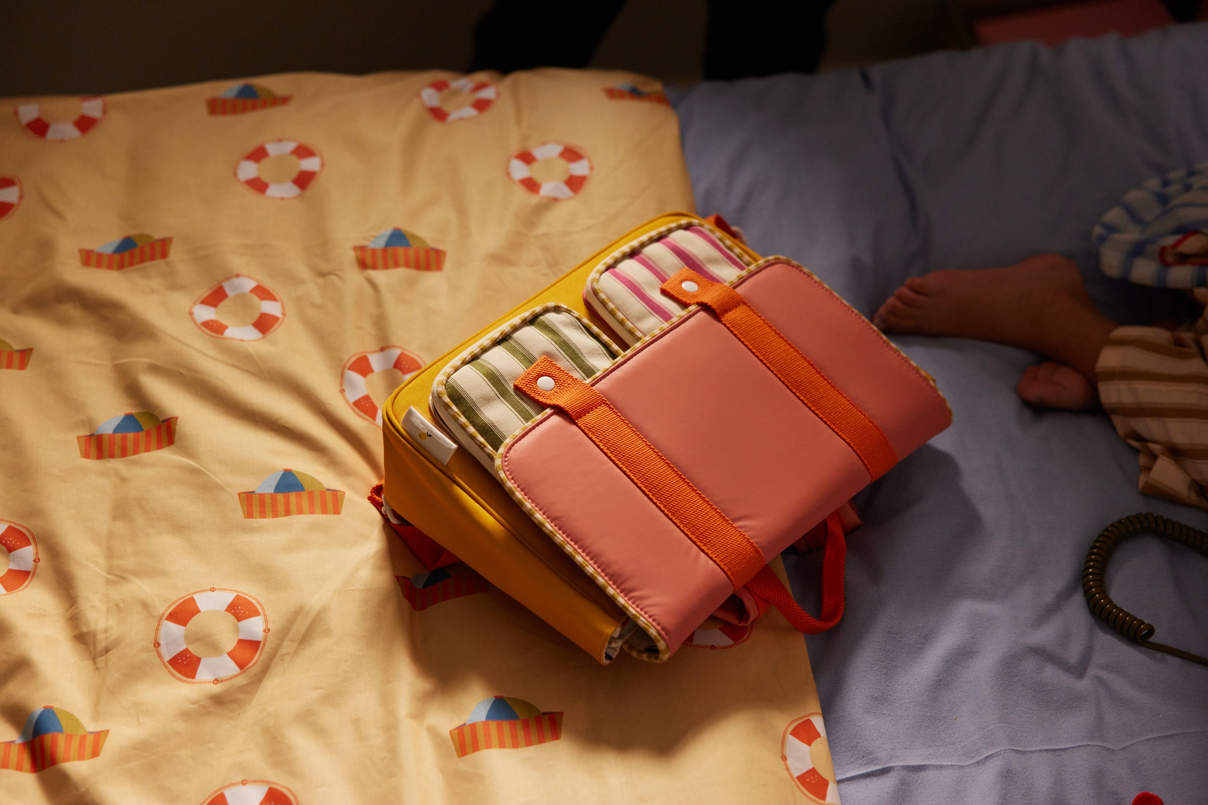 Kid's retro school bag coral pink + submarine yellow 32x8x23,5cm Sticky Lemon