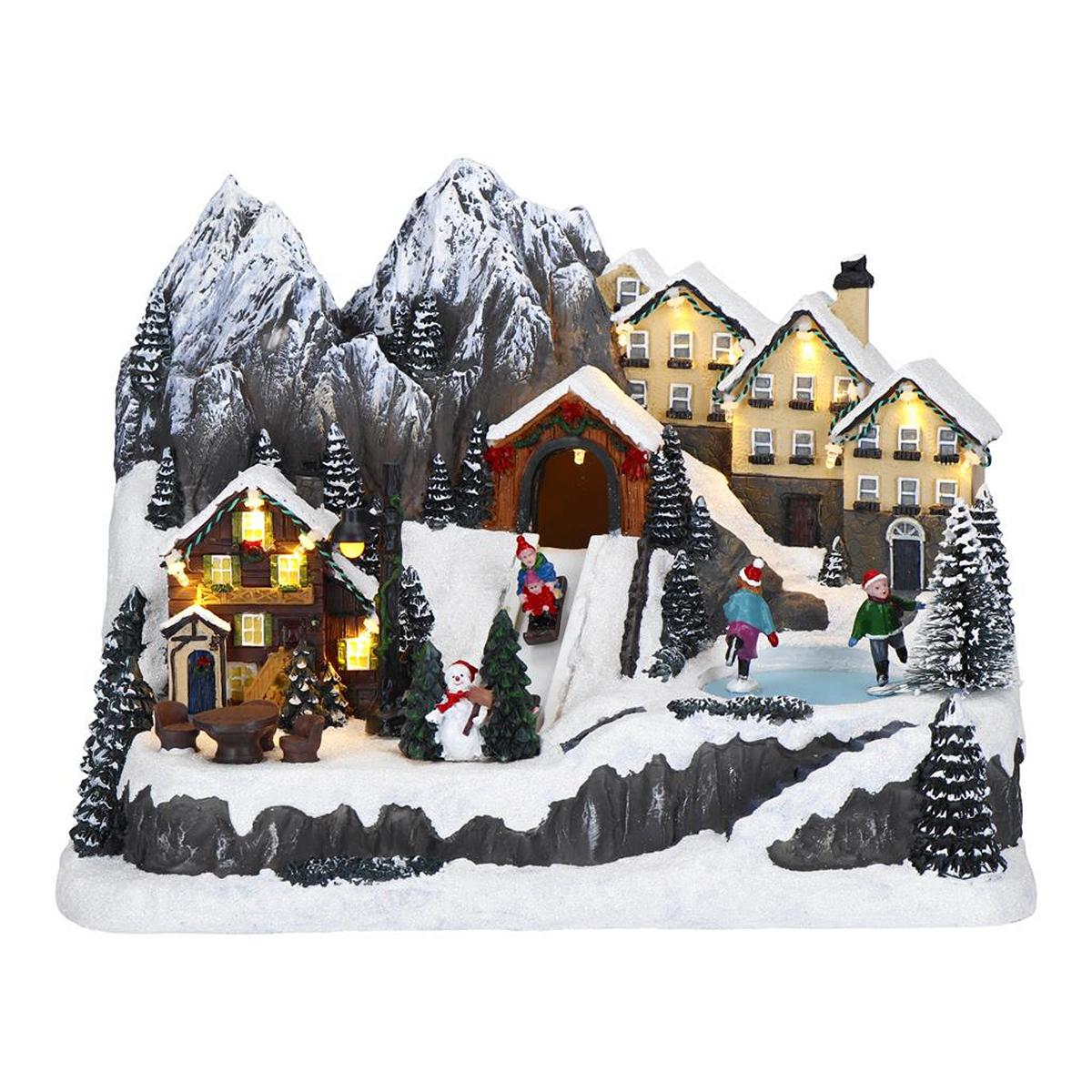 Lighted Christmas Village with animation Mountain Landscape 32.5x21.5x24cm