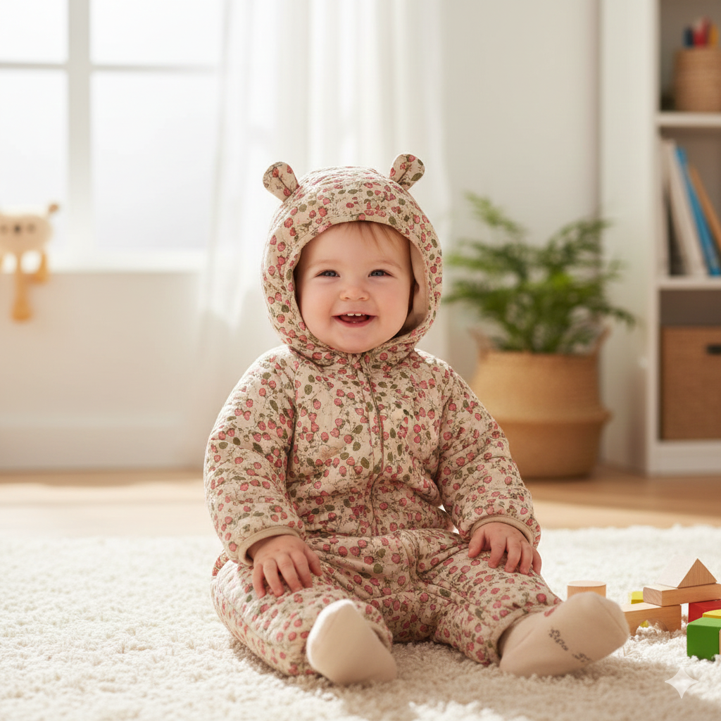Konges Slojd. Classic onesie with hood Strawberry Fields 3M - 2Y