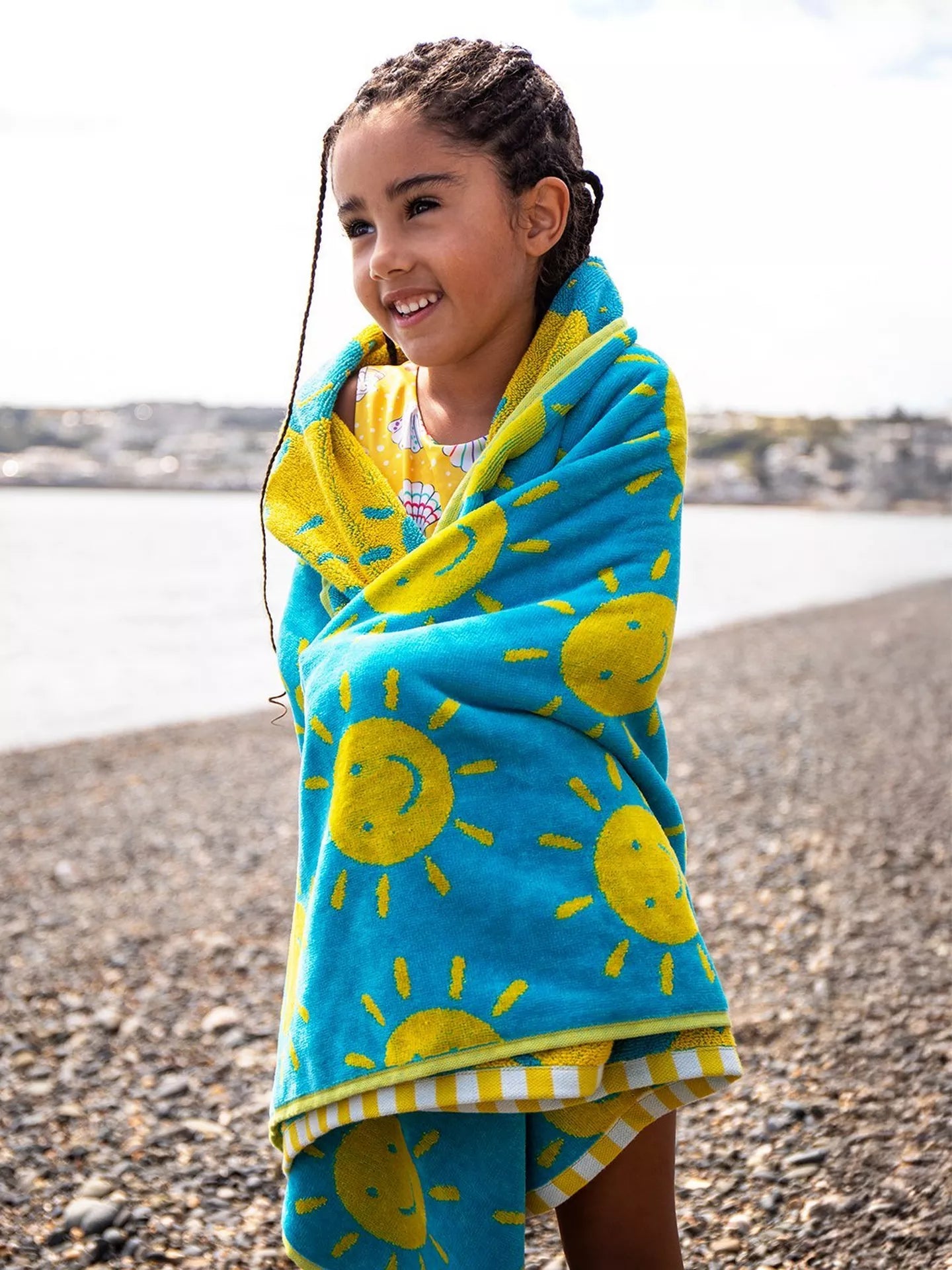 Children's Beach Towel Sunshine Smiles 140 x 70cm Organic cotton Frugi