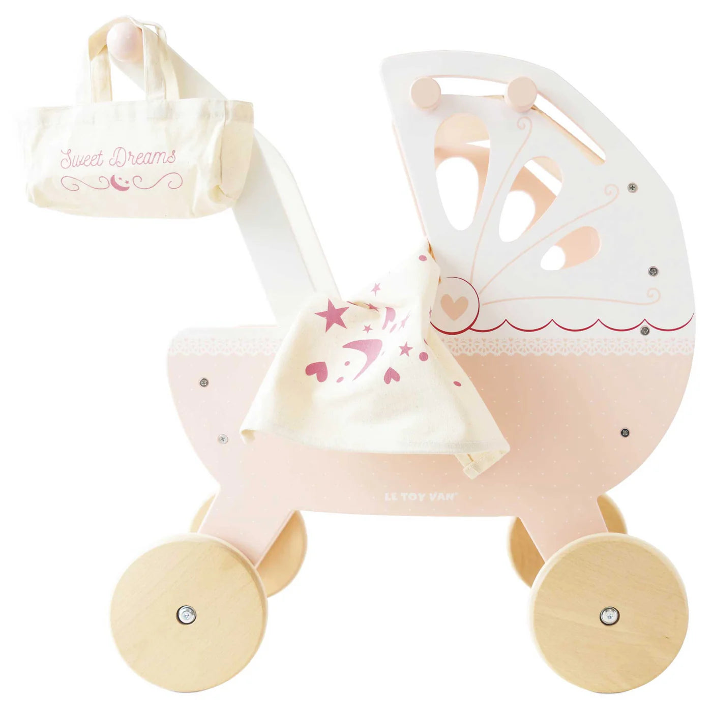 Wooden doll stroller - pink