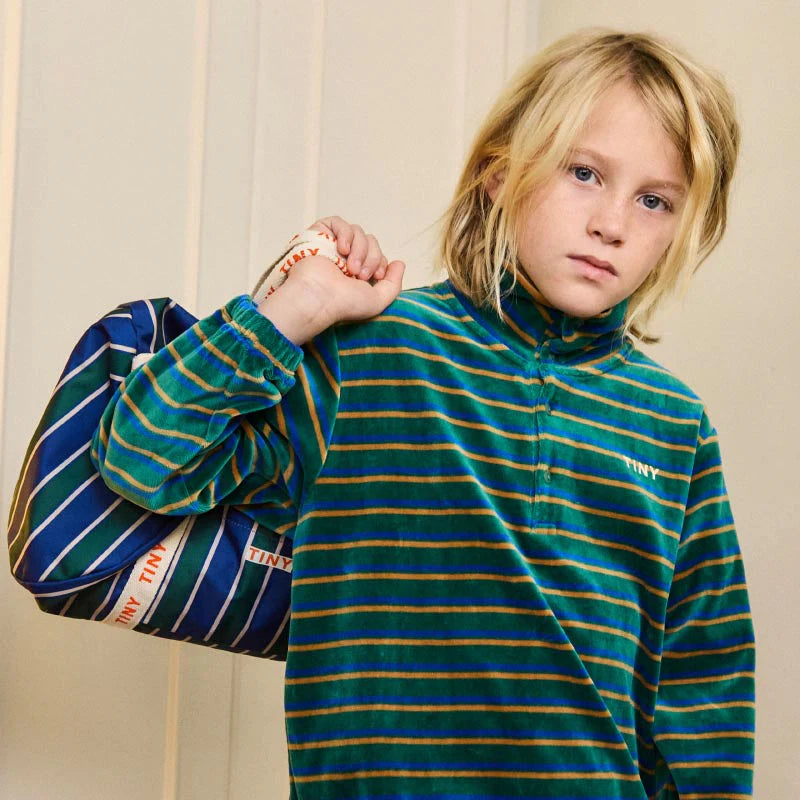 Παιδικό βαμβακερό φούτερ Duo Stripes mockneck Dark Green 3-12 ετών Tinycottons