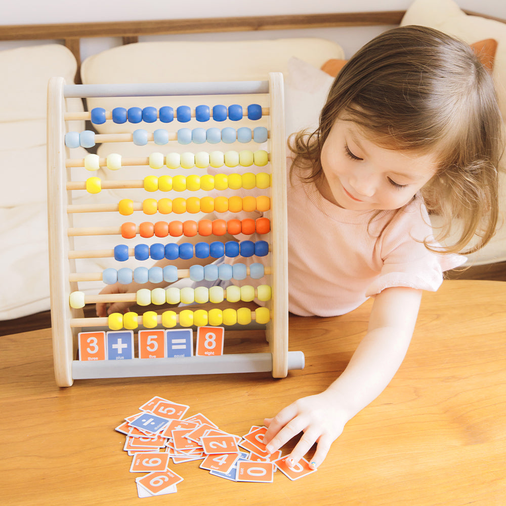 Children's Wooden Abacus with Math cards 3+