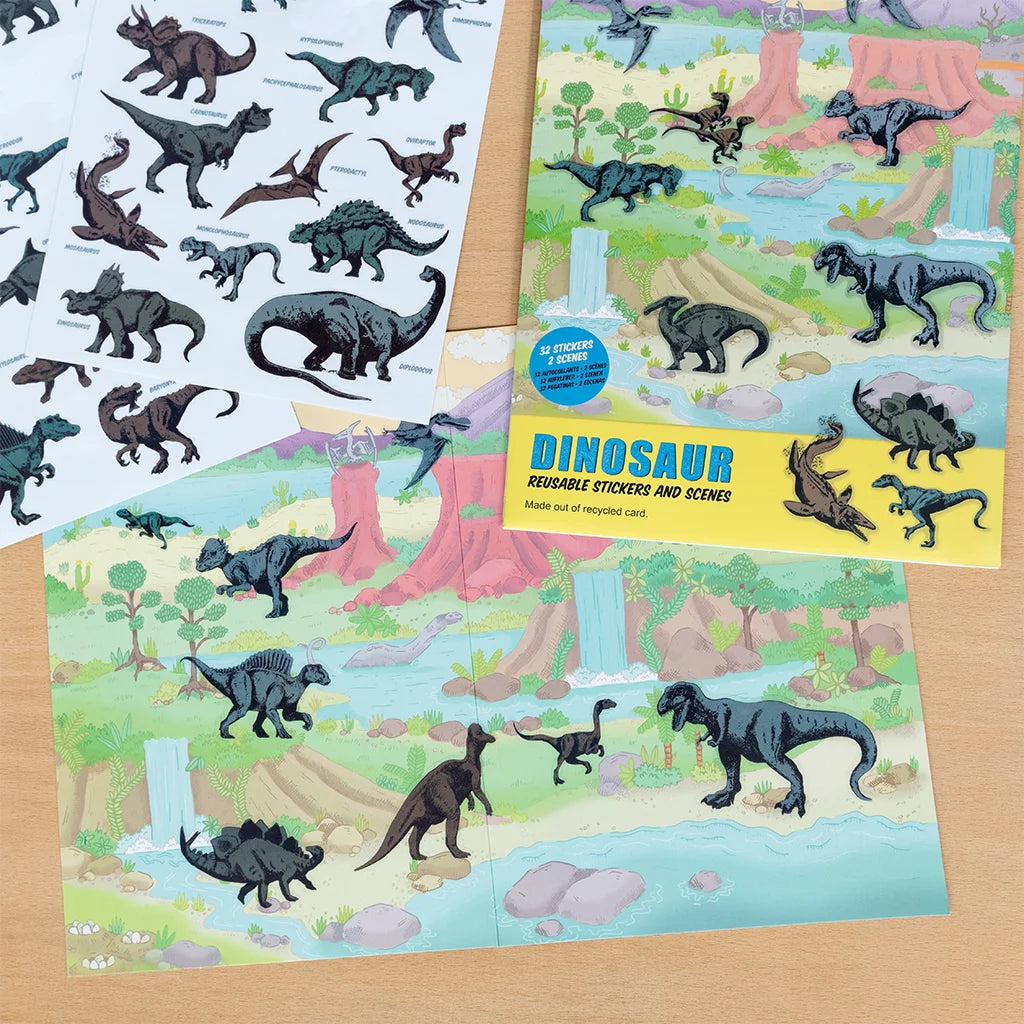 Kid's reusable stickers Dinosaurs with double-sided scene +3 years