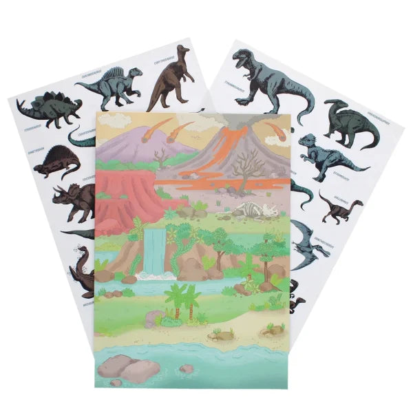 Kid's reusable stickers Dinosaurs with double-sided scene +3 years