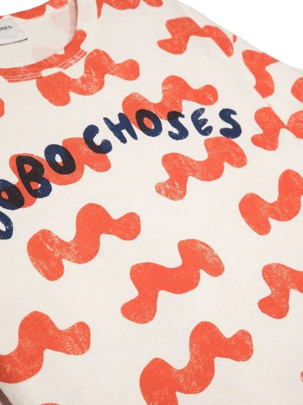 Waves all over t-shirt 2-11Y white - Bobo Choses
