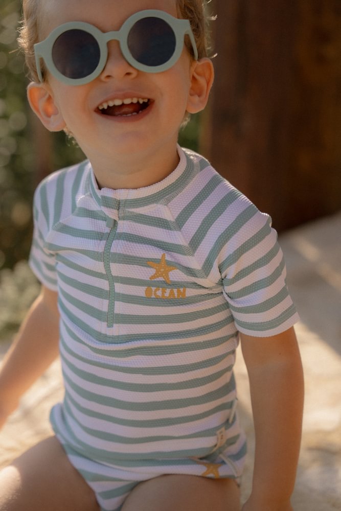 Swim t-shirt short sleeve +UV Stripes Surf blue size 74-104 Little Dutch