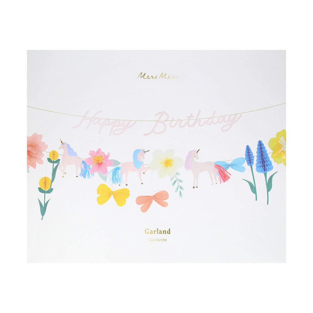 Διακοσμητική χάρτινη γιρλάντα για παιδικό πάρτι Flowers+Unicorns 2.4m