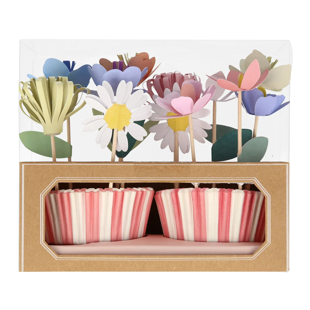 Cupcake Kit φορμάκια και toppers για παιδικό πάρτι Flower Garden σετ 24τμχ - Meri Meri
