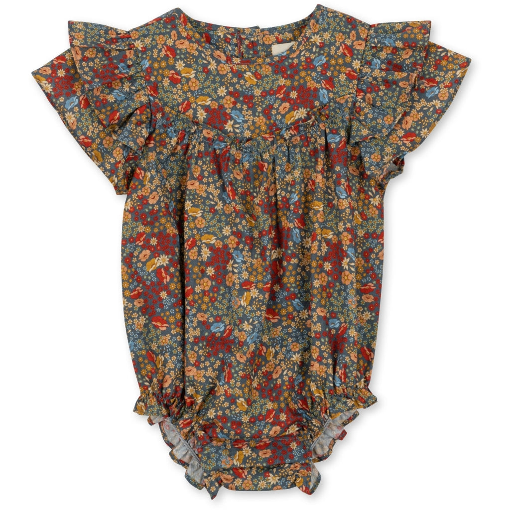 Παιδικό κοντομάνικο φορμάκι με βολάν Villetta Blue 3M-3Y Konges Slojd