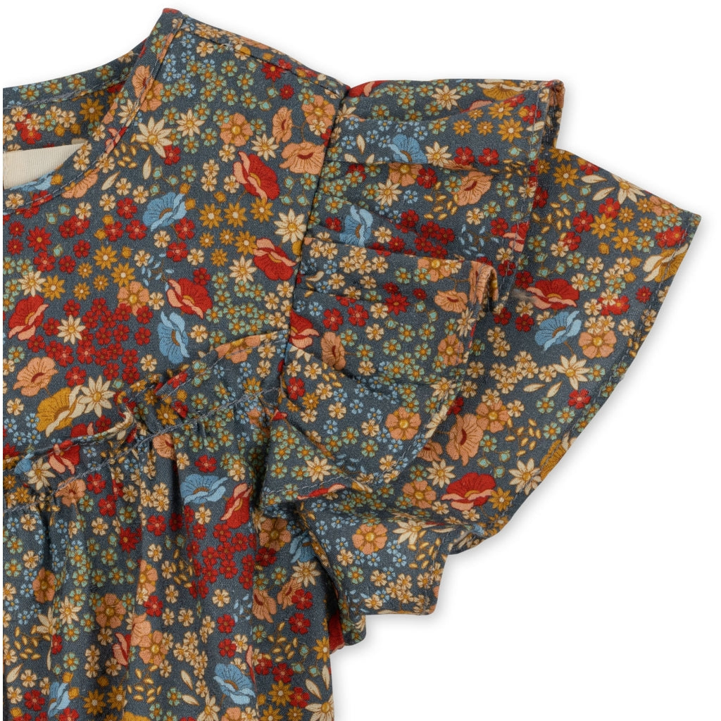 Παιδικό κοντομάνικο φορμάκι με βολάν Villetta Blue 3M-3Y Konges Slojd