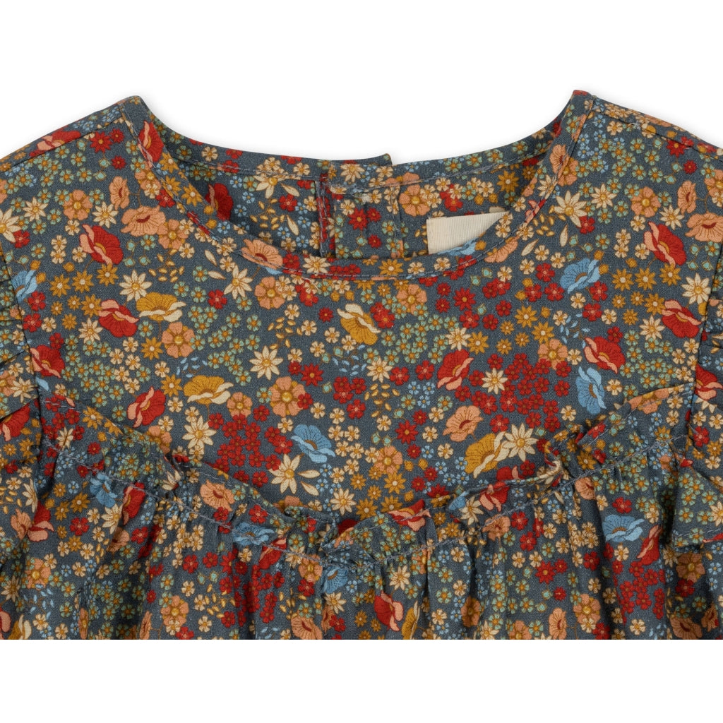 Παιδικό κοντομάνικο φορμάκι με βολάν Villetta Blue 3M-3Y Konges Slojd