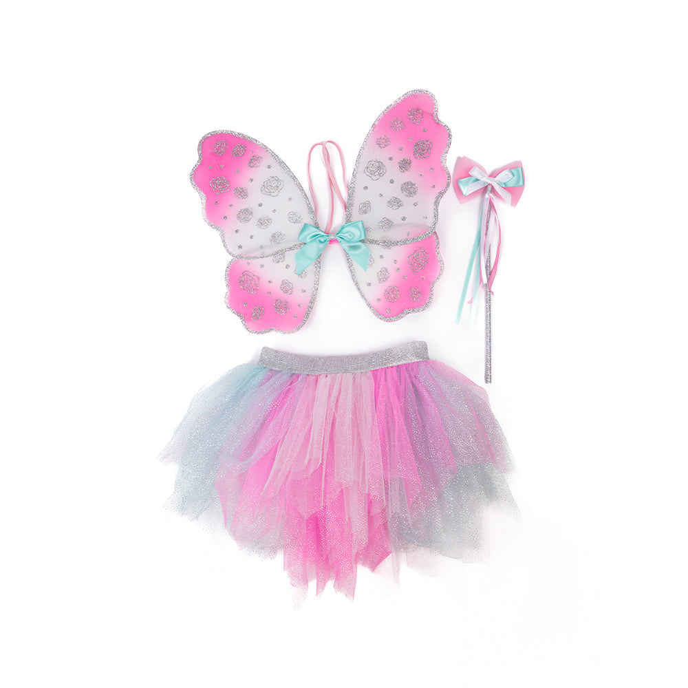 Great Pretenders Pink- Mint Butterfly Dress, Wing and Wand 4-6 years