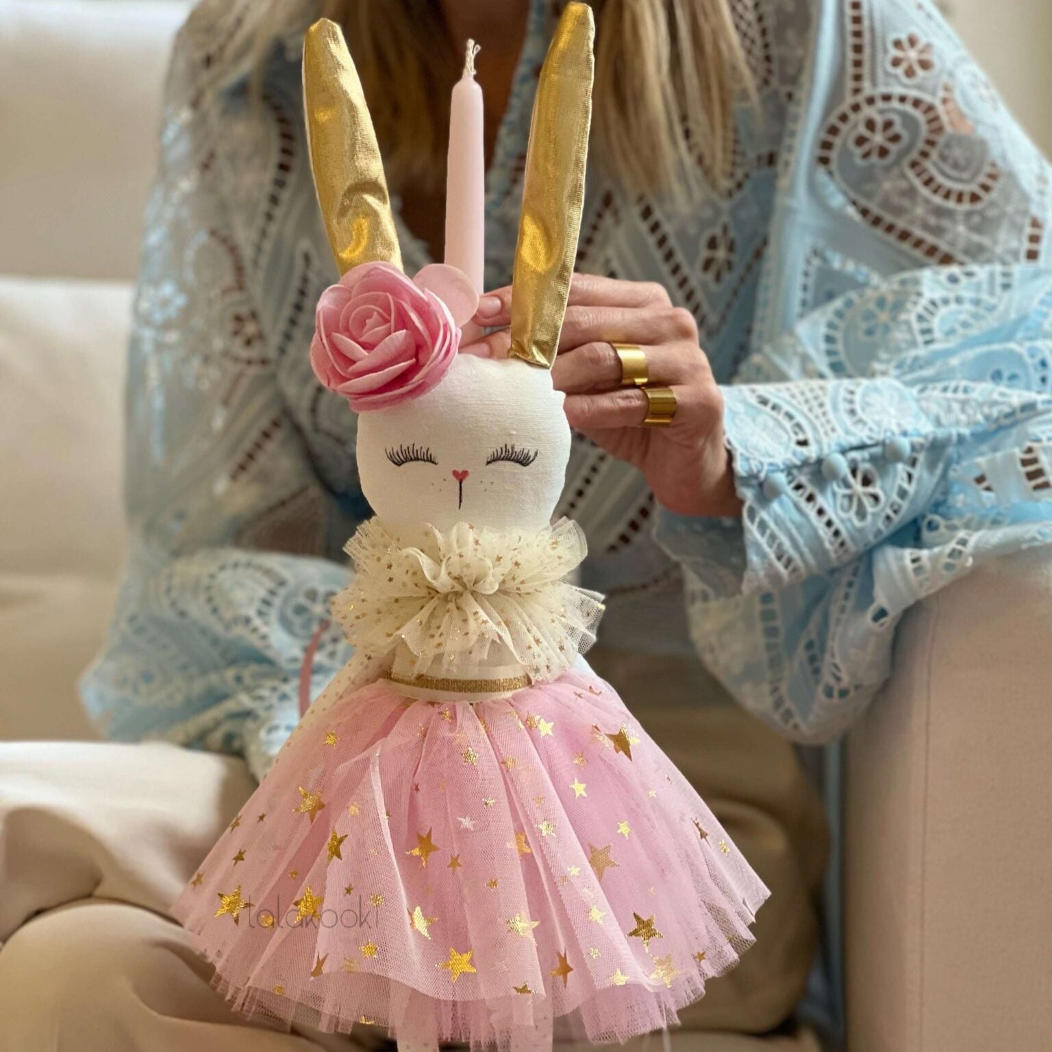 Handmade Easter candle lady Rabbit with tutu skirt