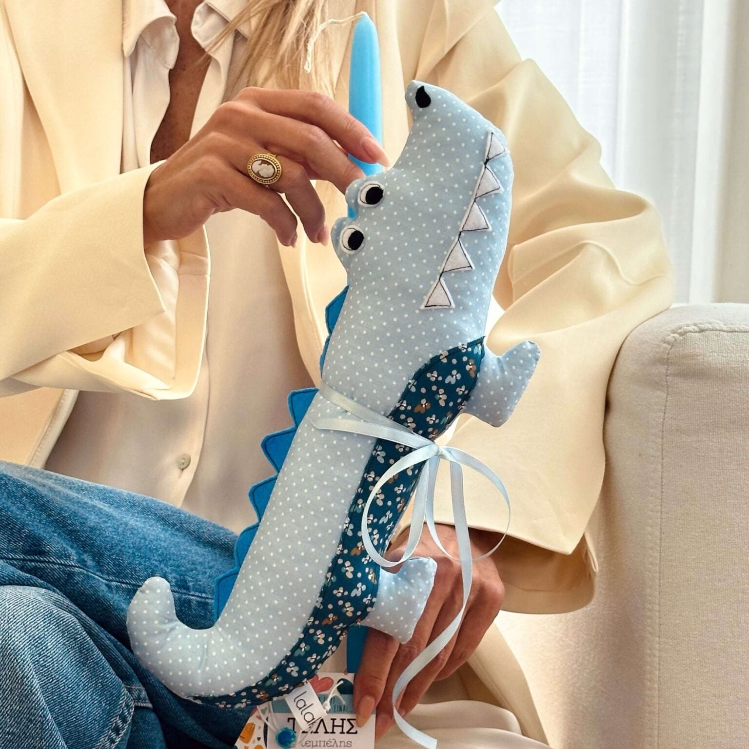 Handmade Easter candle Telis the Crocodile