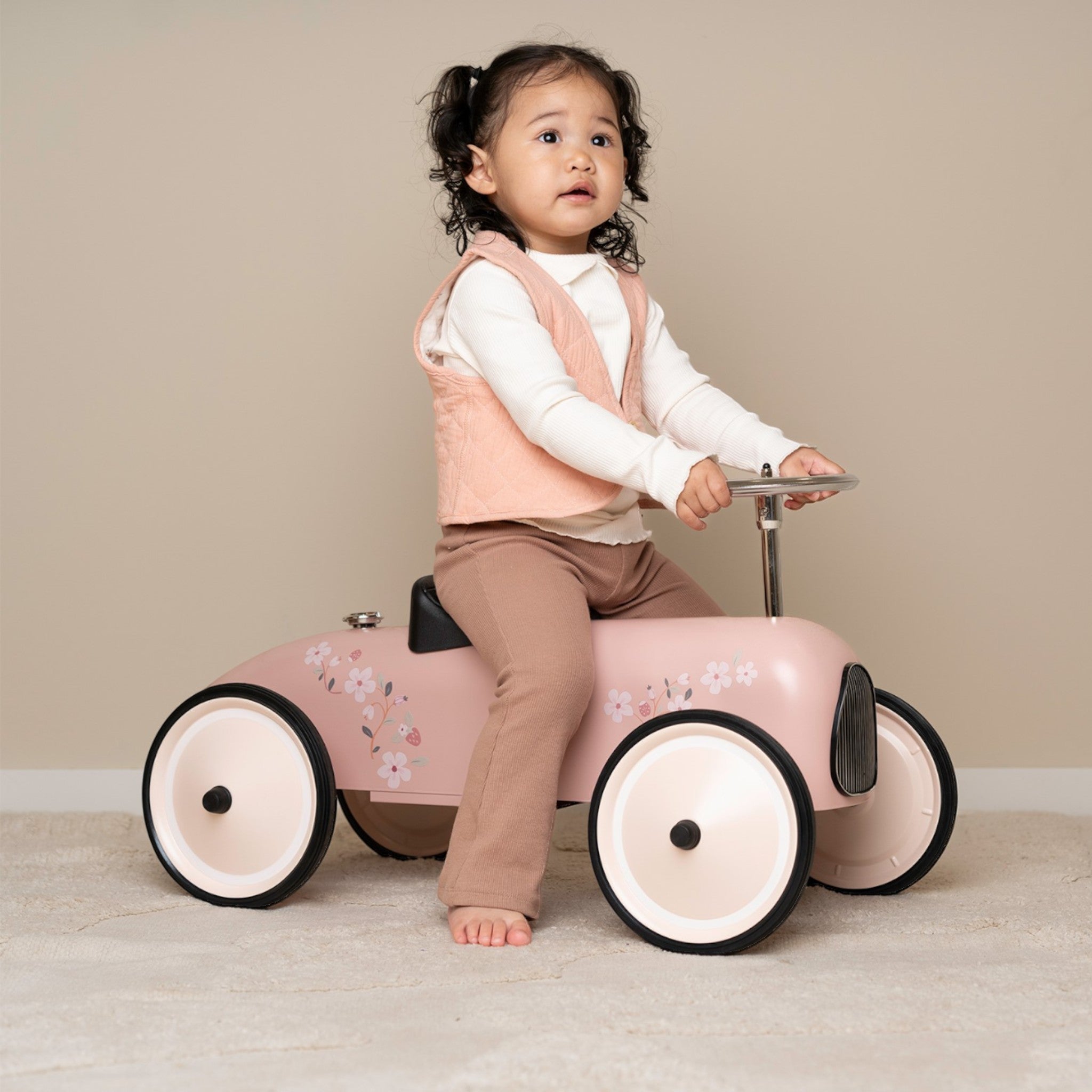 Kid's retro car Ride-on pink 45x25x87cm 2Y+ Little Dutch