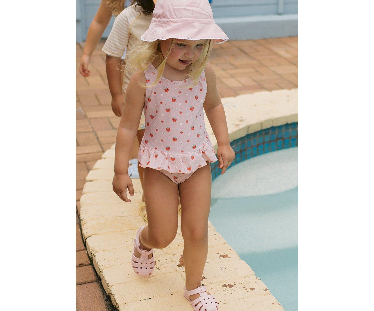 Crossed One-Piece Costume with Ruffles UPF 50+ 2-3 Years Strawberries Monnëka size S