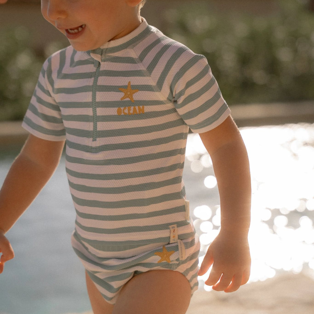 Kid's swim diaper with UV50 protection Stripes Surf blue 9M Little Dutch