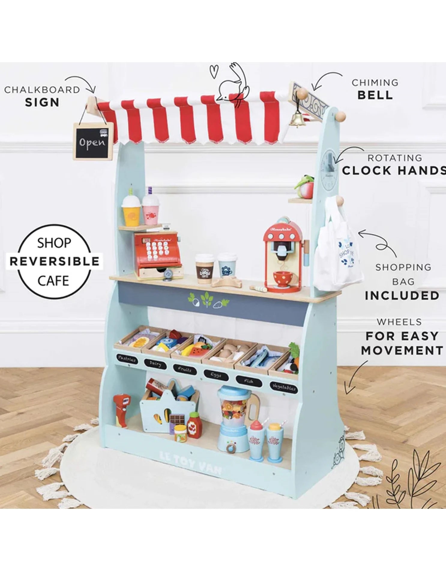 Ξύλινο παιχνίδι ρόλων Supermarket-Cafe shop Le Toy Van 90x36x122cm LTV-TV 317