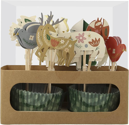 Cupcake Kit φορμάκια και toppers για παιδικό πάρτι Folk Woodland σετ 24 τμχ - Meri Meri