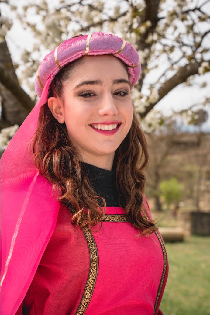 Παιδική Μεσαιωνική Στέκα Πριγκίπισσας με Ροζ Κορώνα Βελούδου και τούλι