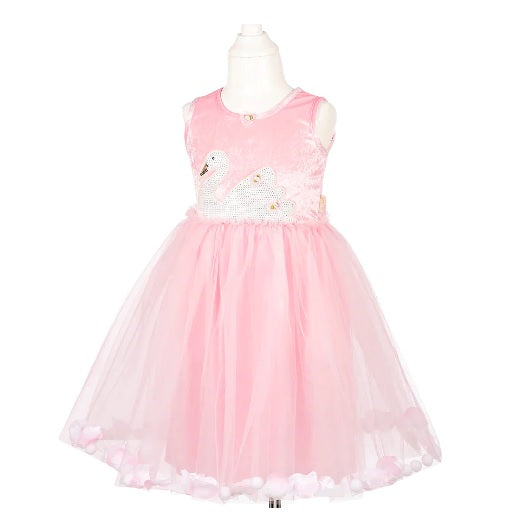 Παιδική στολή Ροζ Φόρεμα Κύκνος με τούλινη φούστα και πον πον 3-7 ετών