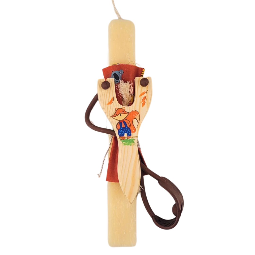 Χειροποίητη Παιδική Ξυστή Αρωματική λαμπάδα Fox σφεντόνα 29cm