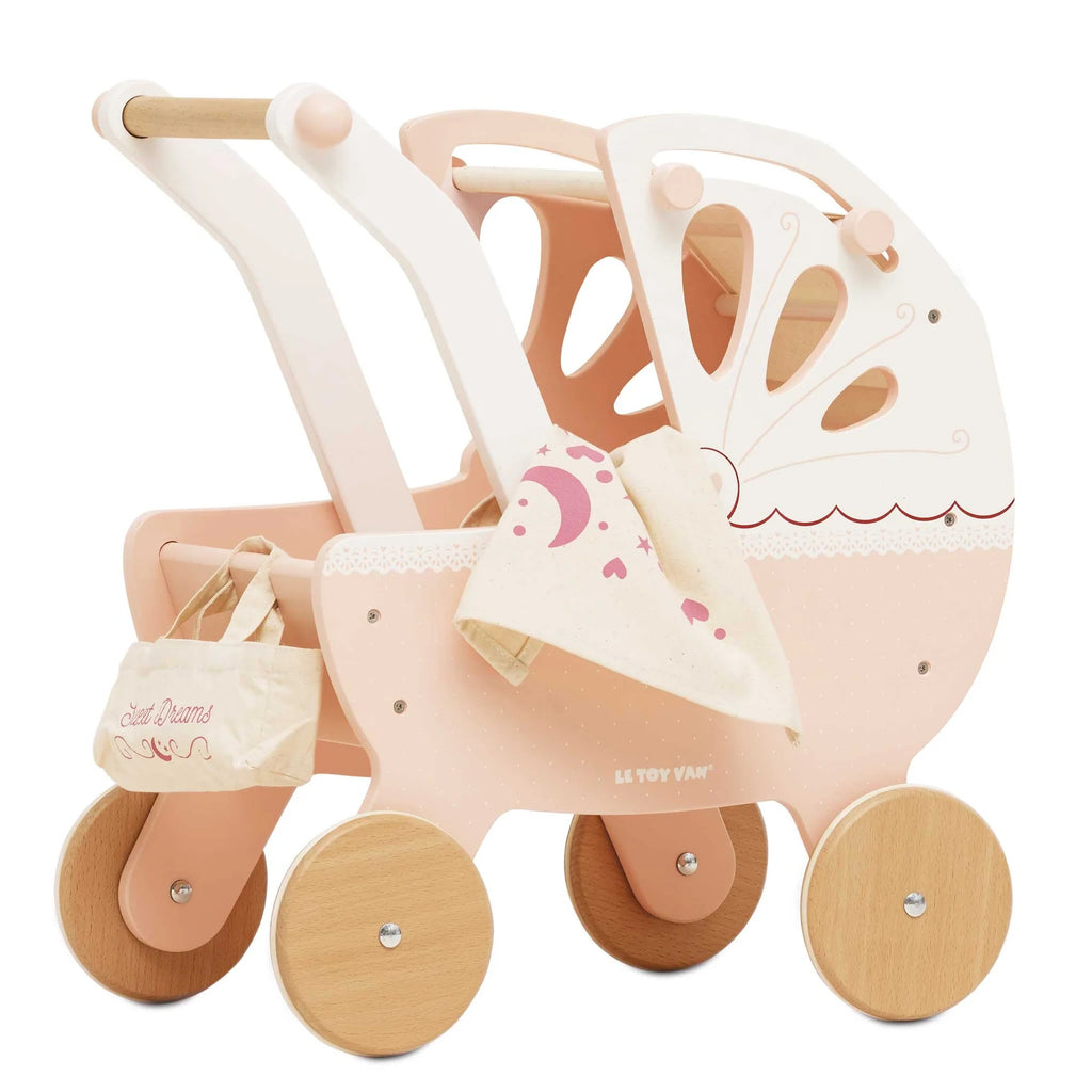 Wooden doll stroller - pink