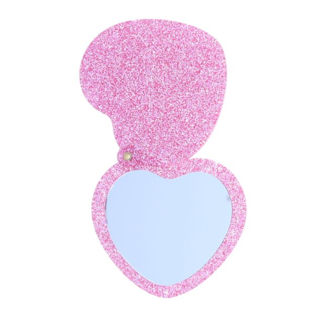 Kid's Pink glittery heart-shaped pocket mirror