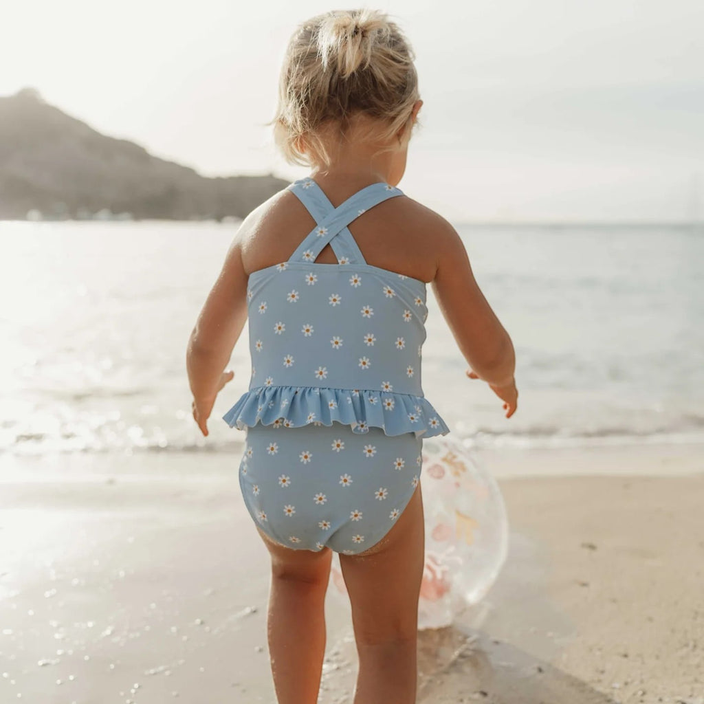 Παιδικό ολόσωμο μαγιό με βολάν Daisies Blue (new) 18M-2Y Little Dutch