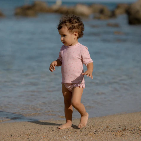 Παιδικό κοντομάνικο μπλουζάκι με προστασία UV Sunny Flowers Blush 6M - 4Y Little Dutch