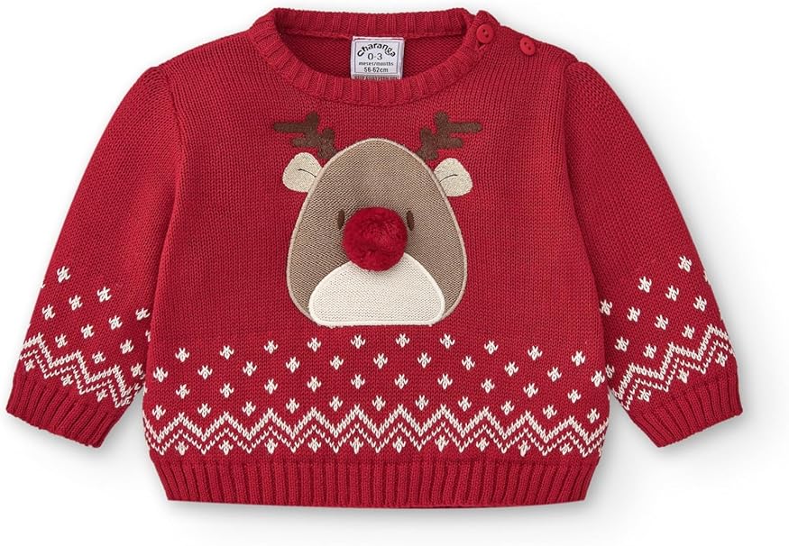 Βρεφικό βαμβακερό πλεκτό πουλόβερ με τάρανδο 0-9μηνών