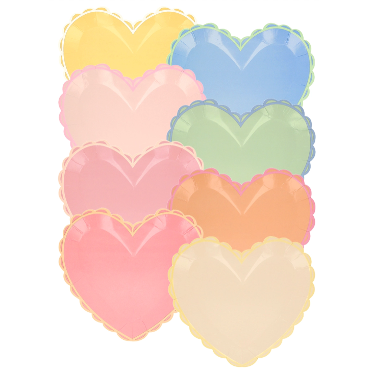 Pastel Heart shaped paper plates 8 pcs