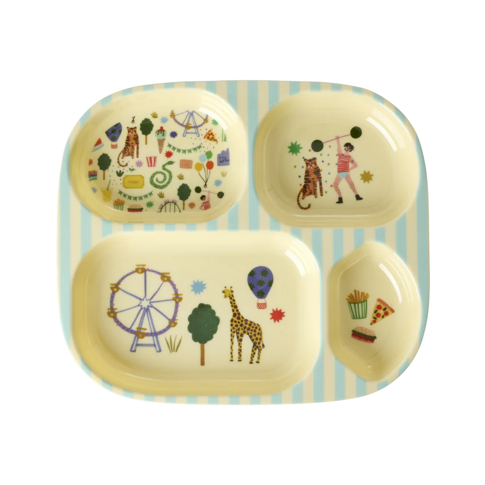 Kids melamine 4 room Plate Fun Fair - Mint  Rice