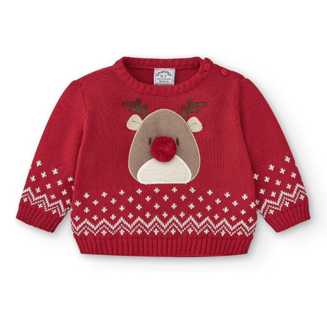 Βρεφικό βαμβακερό πλεκτό πουλόβερ με τάρανδο 0-9μηνών