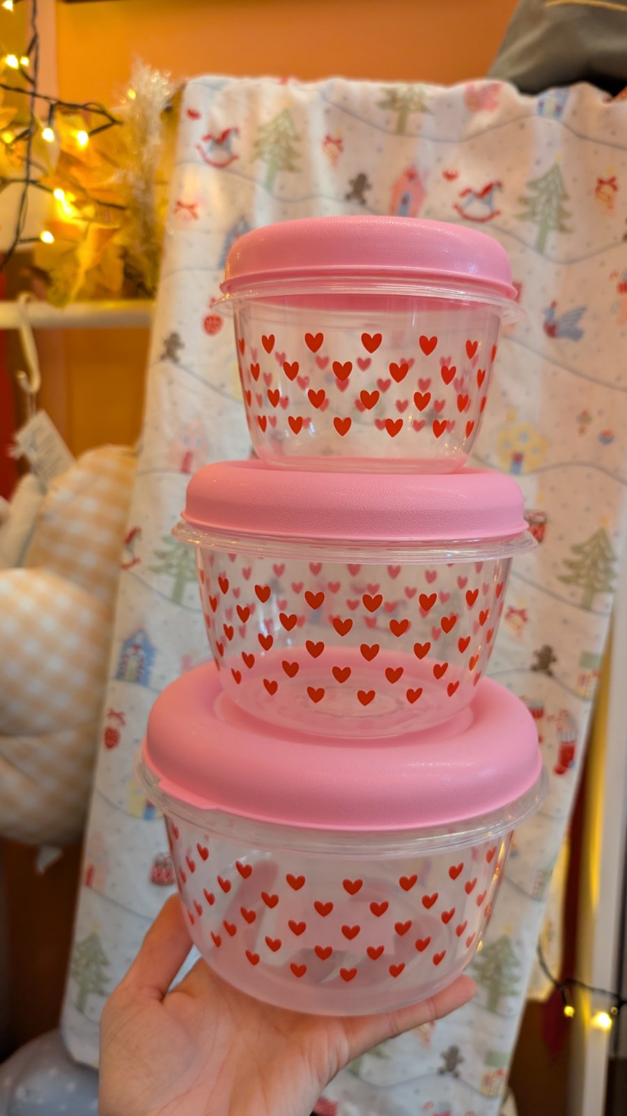 Set of 3 round Lunch Boxes Hearts Rice