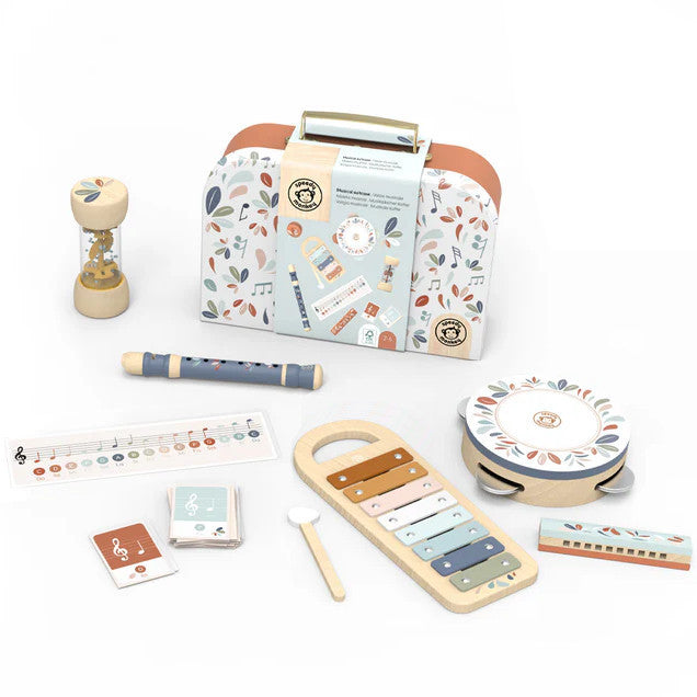 Wooden kid's toy suitase with 5 musical instruments 30x20x10.cm - Speedy Monkey 3+years