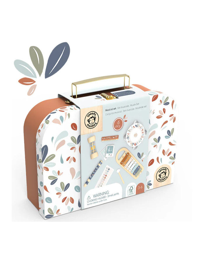 Wooden kid's toy suitase with 5 musical instruments 30x20x10.cm - Speedy Monkey 3+years