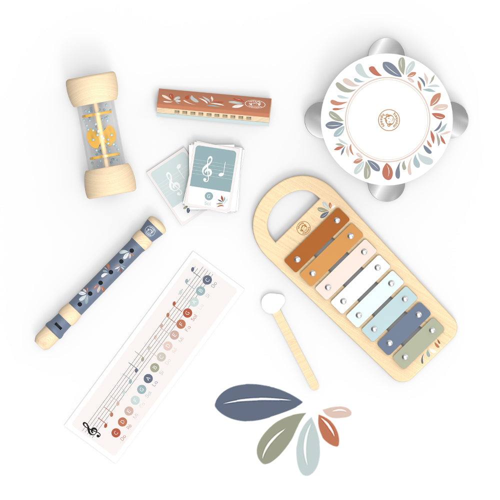 Wooden kid's toy suitase with 5 musical instruments 30x20x10.cm - Speedy Monkey 3+years