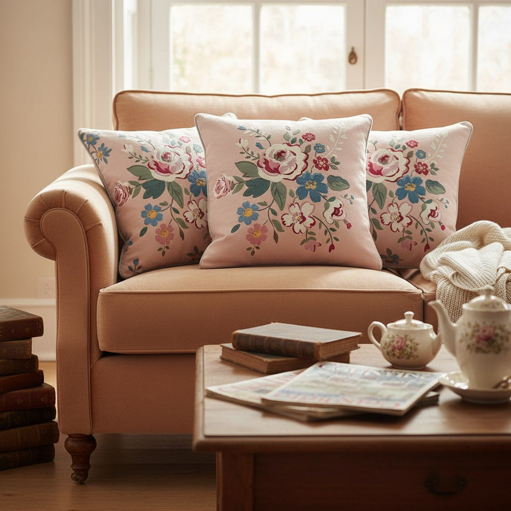 Ρετρο Φλοράλ Διακοσμητικό Μαξιλάρι 50x50cm