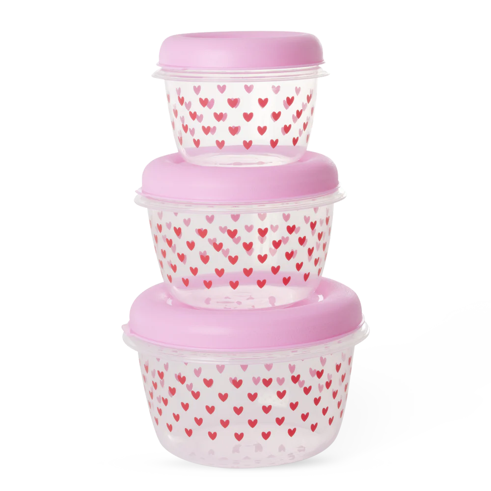 Set of 3 round Lunch Boxes Hearts Rice