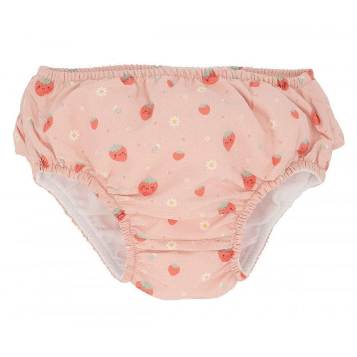 Εκπαιδευτικό μαγιώ πάνας με βολάν Strawberries Monnëka 18-24 μηνών με προστασία από τον ήλιο