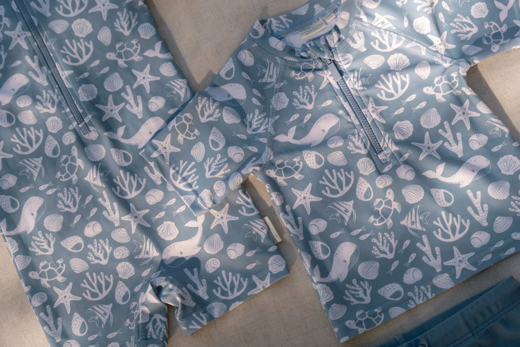 Kid's one-piece swimsuit with UV50 protection Sea life Ocean blue 6M-4Y Little Dutch