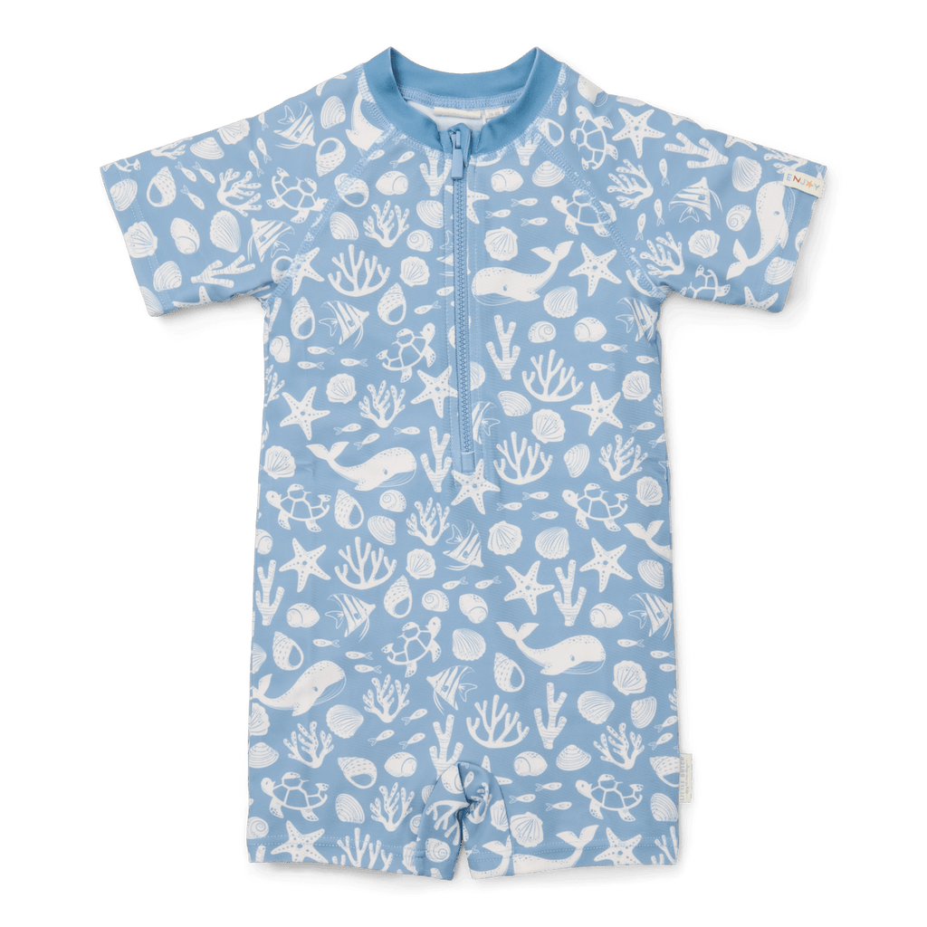 Kid's one-piece swimsuit with UV50 protection Sea life Ocean blue 6M-4Y Little Dutch