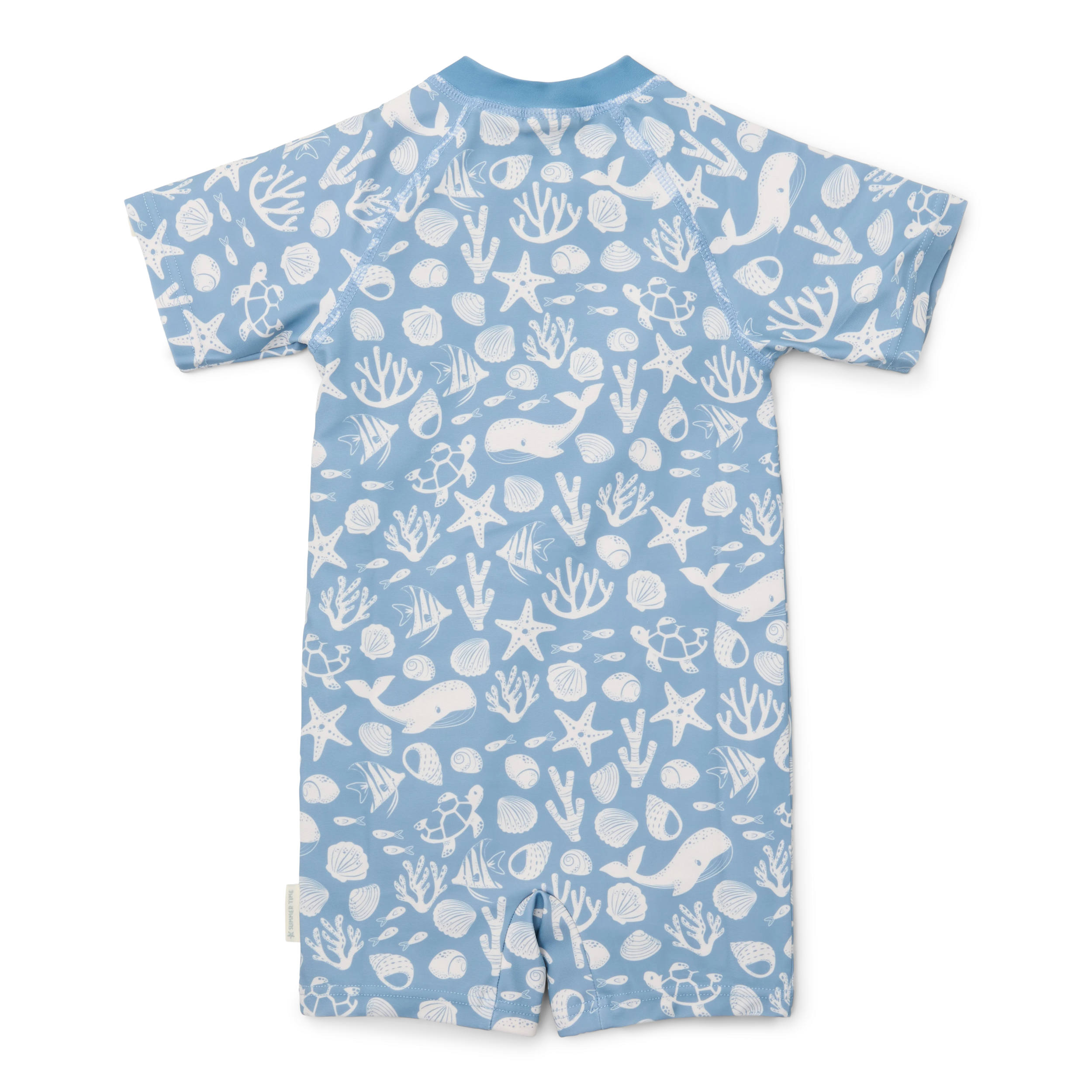 Παιδικό ολόσωμο κοντομάνικο μαγιό με προστασία UV Sea life Ocean blue 6M-2Y Little Dutch