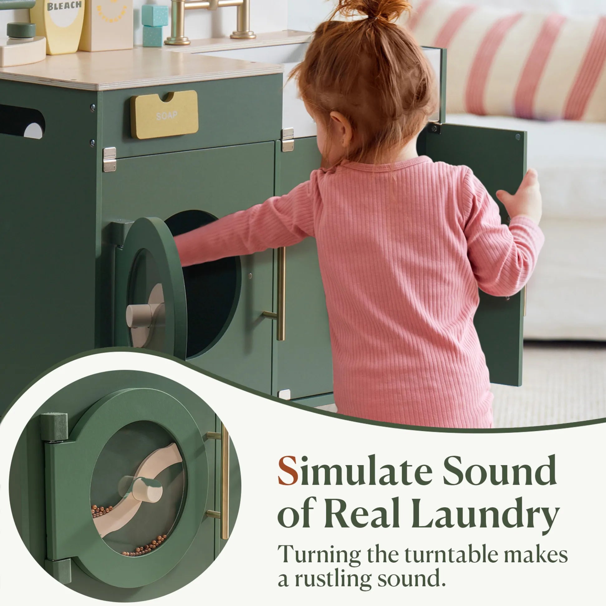 Ξύλινο παιδικό πλυντήριο με νιπτήρα και αξεσουάρ- Vintage green 3+ 60 x 30 x 61 cm