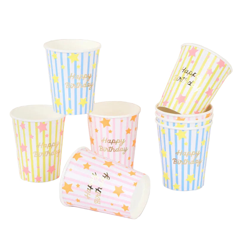 Paper cups Bright star Happy Birthday 8pcs 256ml Meri Meri