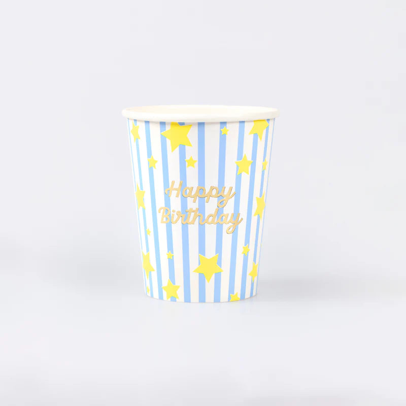 Paper cups Bright star Happy Birthday 8pcs 256ml Meri Meri