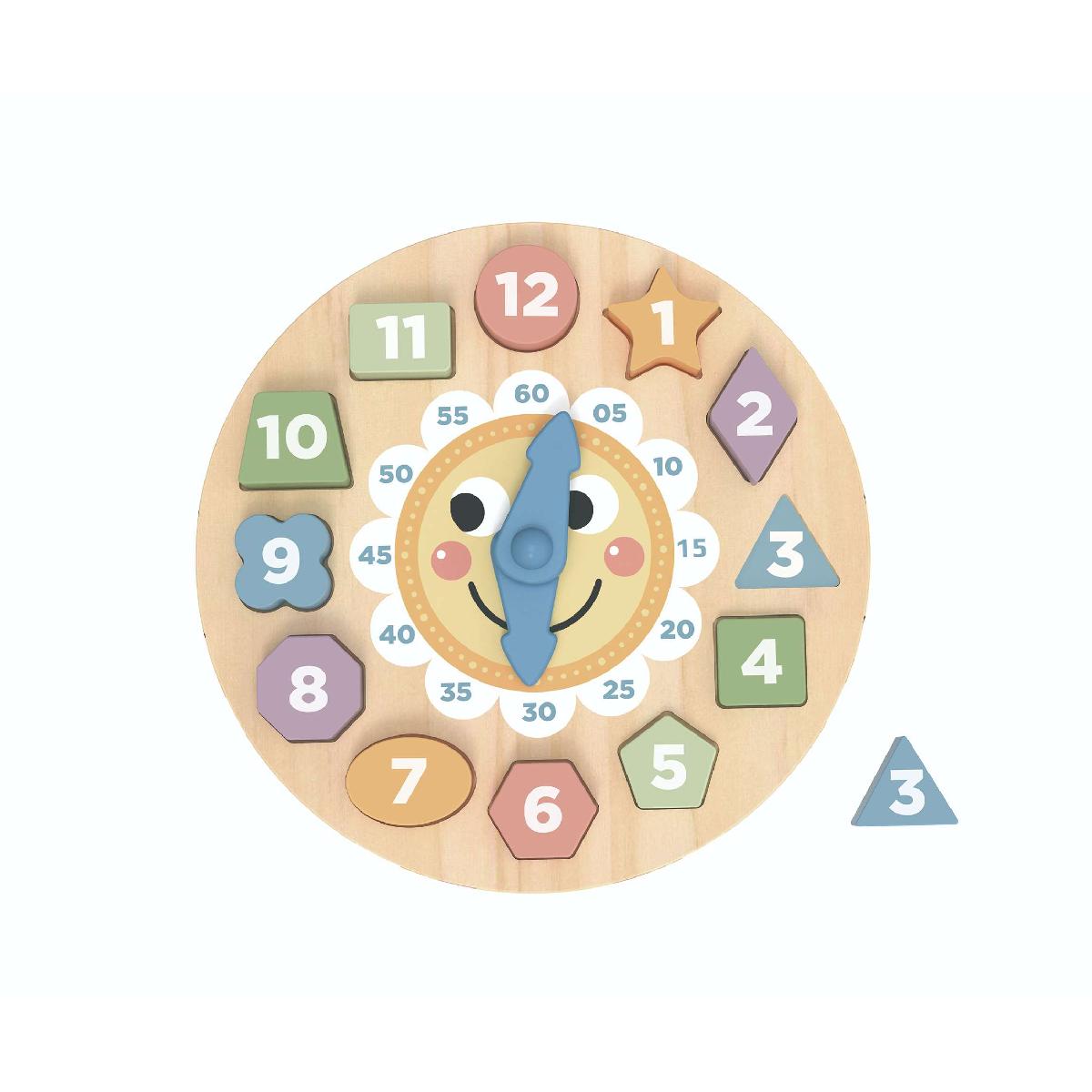 Ξύλινο παιδικό παιχνίδι παζλ - σφηνώματα ρολόι παστέλ 22x22x2,3cm 3+ετών Tooky Toy